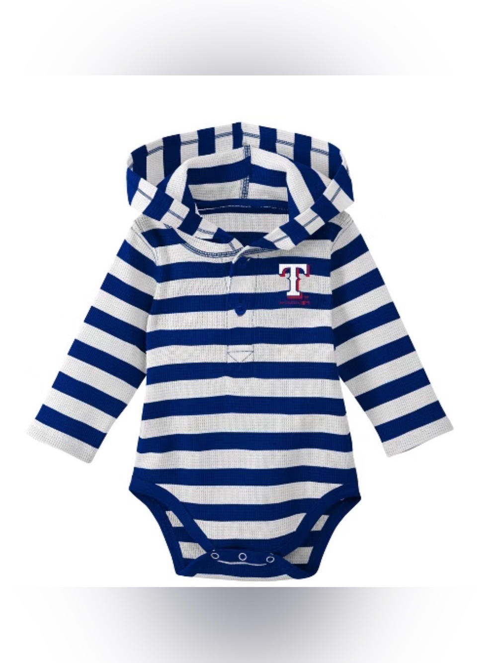 Texas Rangers Long Sleeve Button Up Hooded Onsie. Size 3-6M. NEW